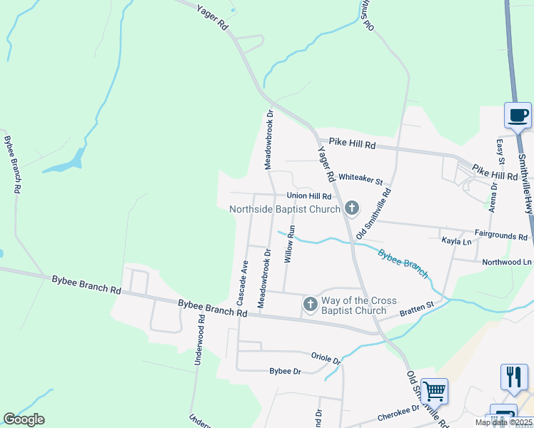 map of restaurants, bars, coffee shops, grocery stores, and more near 361 Meadowbrook Drive in McMinnville