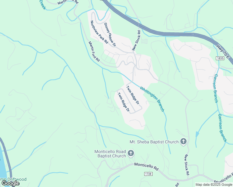 map of restaurants, bars, coffee shops, grocery stores, and more near 40 Twin Ridge Drive in Weaverville