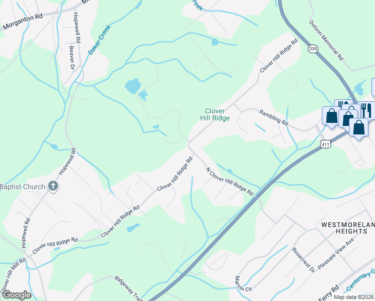 map of restaurants, bars, coffee shops, grocery stores, and more near 3001 Clover Hill Ridge Road in Maryville
