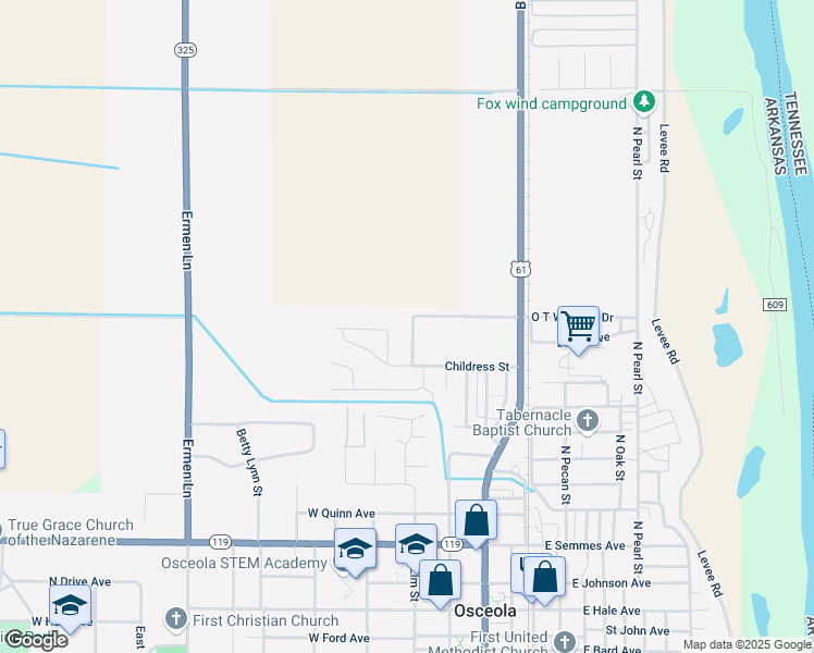 map of restaurants, bars, coffee shops, grocery stores, and more near 113 Wheeler Street in Osceola