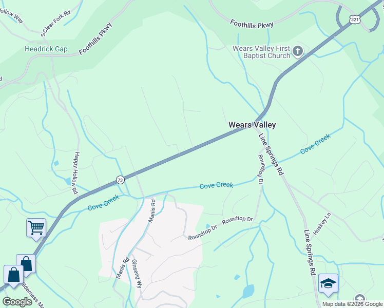 map of restaurants, bars, coffee shops, grocery stores, and more near 3785 Wears Valley Road in Sevierville