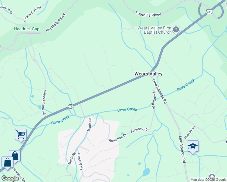 map of restaurants, bars, coffee shops, grocery stores, and more near 3769 Wears Valley Road in Sevierville