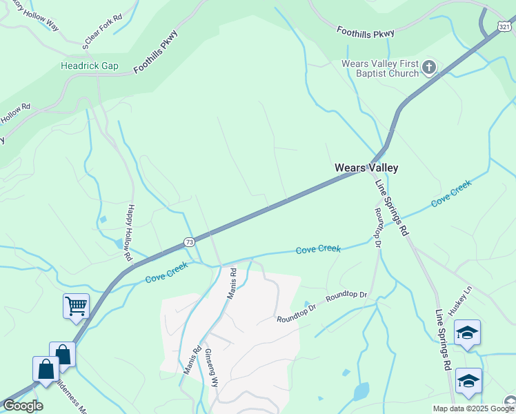 map of restaurants, bars, coffee shops, grocery stores, and more near 3804 Wears Valley Road in Sevierville