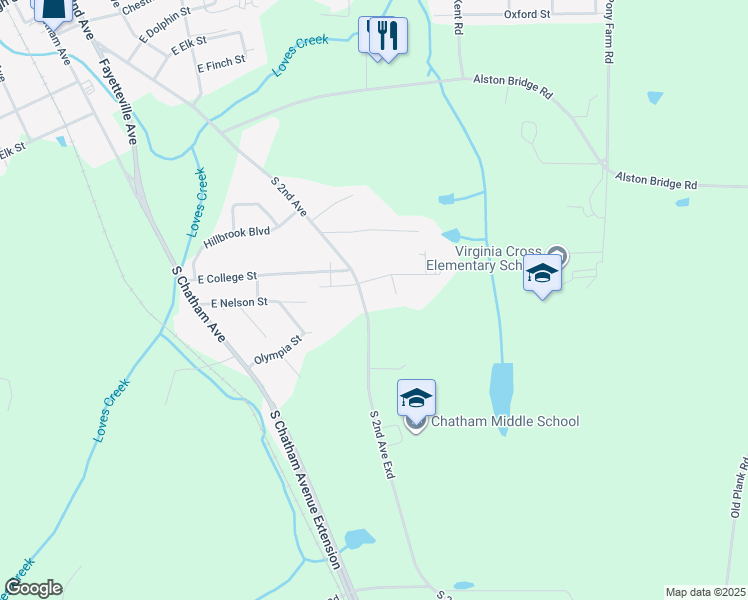 map of restaurants, bars, coffee shops, grocery stores, and more near 1203 South 2nd Avenue in Siler City