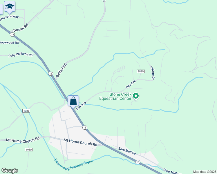 map of restaurants, bars, coffee shops, grocery stores, and more near 2807 Dav Avenue in Morganton