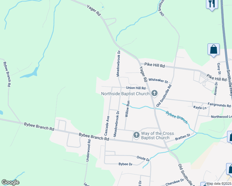 map of restaurants, bars, coffee shops, grocery stores, and more near 361 Meadowbrook Drive in McMinnville