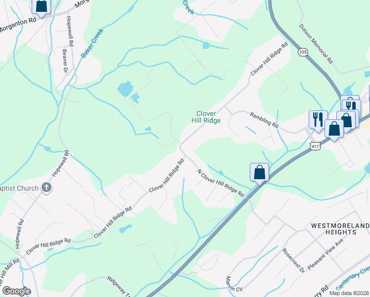 map of restaurants, bars, coffee shops, grocery stores, and more near 3001 Clover Hill Ridge Road in Maryville