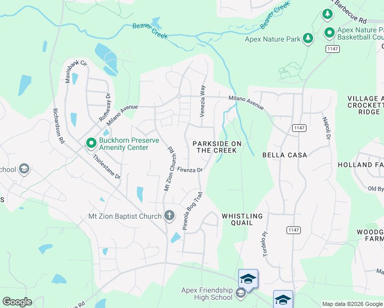 map of restaurants, bars, coffee shops, grocery stores, and more near 2421 Mount Zion Church Road in Apex