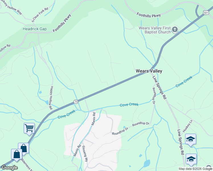map of restaurants, bars, coffee shops, grocery stores, and more near 3804 Wears Valley Road in Sevierville