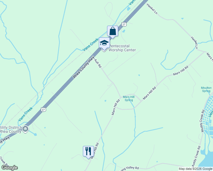 map of restaurants, bars, coffee shops, grocery stores, and more near 161 Richie Cagle Lane in Spring City