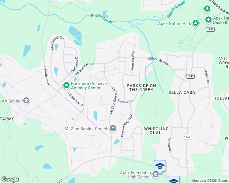 map of restaurants, bars, coffee shops, grocery stores, and more near 2421 Mount Zion Church Road in Apex