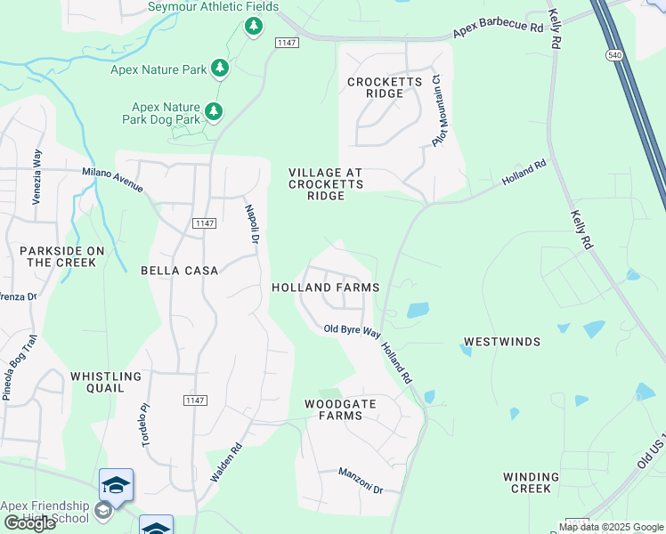 map of restaurants, bars, coffee shops, grocery stores, and more near 1945 Steeple Chase Bend in Apex