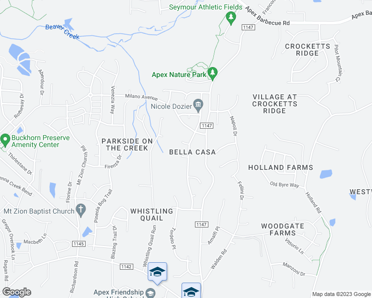 map of restaurants, bars, coffee shops, grocery stores, and more near 1932 Lazio Lane in Apex