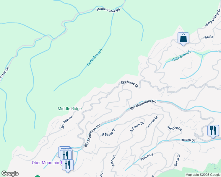 map of restaurants, bars, coffee shops, grocery stores, and more near 1102 Ski View Drive in Gatlinburg