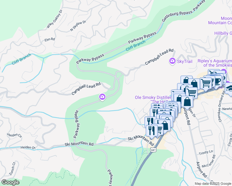 map of restaurants, bars, coffee shops, grocery stores, and more near Gatlinburg Bypass in Gatlinburg