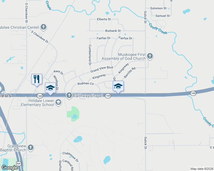 map of restaurants, bars, coffee shops, grocery stores, and more near 415 Trenton Road in Muskogee