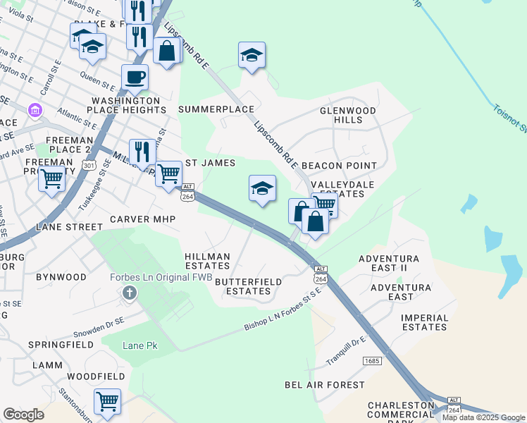 map of restaurants, bars, coffee shops, grocery stores, and more near 1913 Martin Luther King Junior Parkway in Wilson