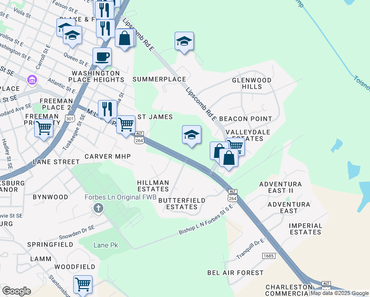 map of restaurants, bars, coffee shops, grocery stores, and more near 1913 Martin Luther King Junior Parkway in Wilson