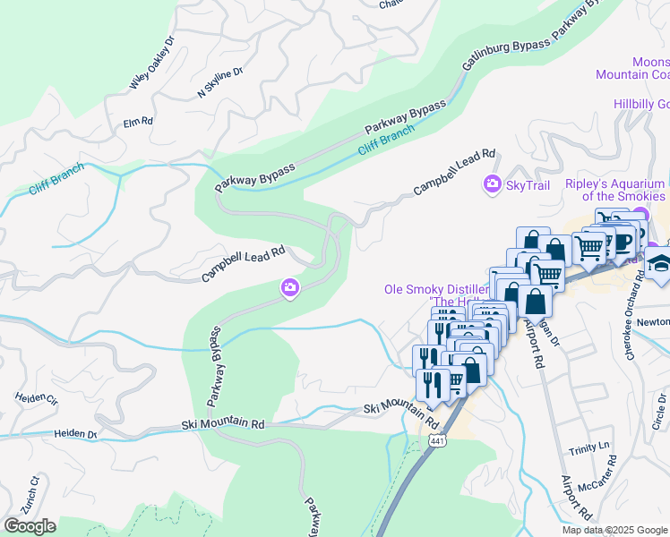 map of restaurants, bars, coffee shops, grocery stores, and more near Gatlinburg Bypass in Gatlinburg