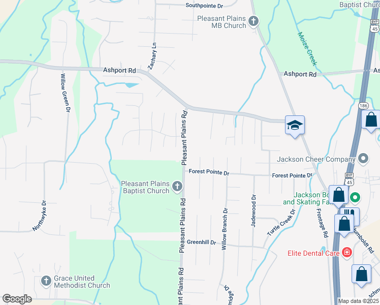 map of restaurants, bars, coffee shops, grocery stores, and more near 378 Pleasant Plains Road in Jackson