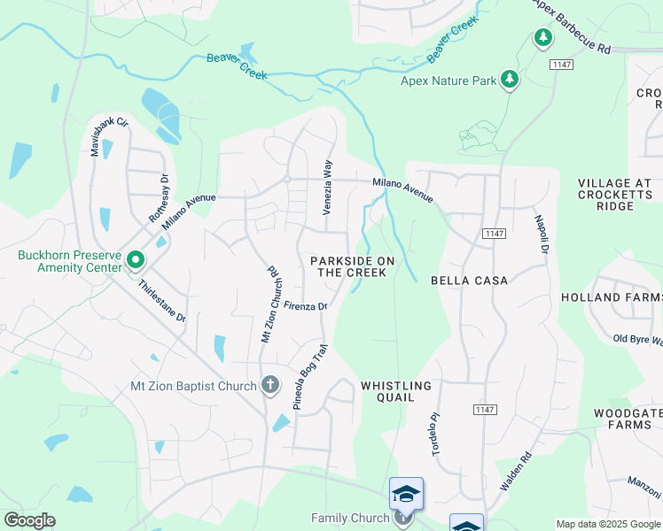 map of restaurants, bars, coffee shops, grocery stores, and more near 2709 Bushy Lake Cove in Apex