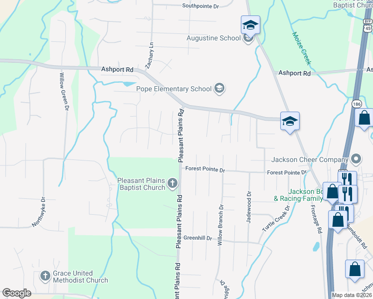 map of restaurants, bars, coffee shops, grocery stores, and more near 19 Barrington Cove in Jackson