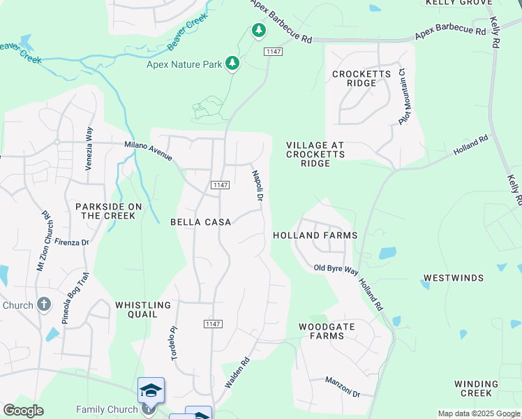 map of restaurants, bars, coffee shops, grocery stores, and more near 1939 Napoli Drive in Apex