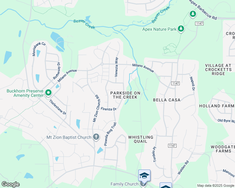 map of restaurants, bars, coffee shops, grocery stores, and more near 2709 Bushy Lake Cove in Apex