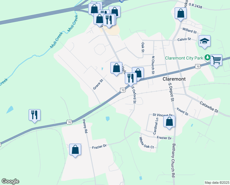 map of restaurants, bars, coffee shops, grocery stores, and more near 3040 West Main Street in Claremont