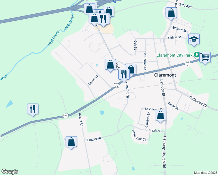 map of restaurants, bars, coffee shops, grocery stores, and more near 3040 West Main Street in Claremont