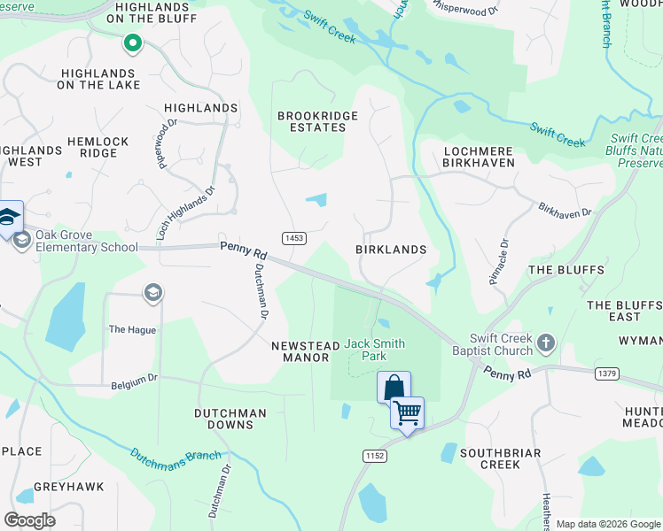 map of restaurants, bars, coffee shops, grocery stores, and more near 9900 Penny Road in Raleigh
