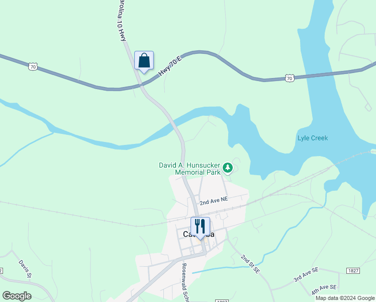 map of restaurants, bars, coffee shops, grocery stores, and more near 402 North Main Street in Catawba