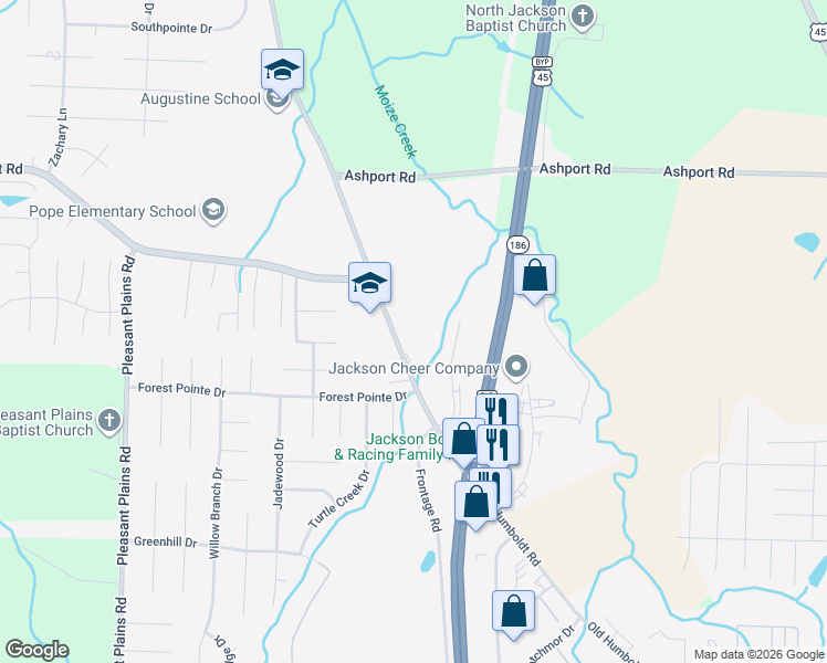 map of restaurants, bars, coffee shops, grocery stores, and more near 1060 Old Humboldt Road in Jackson