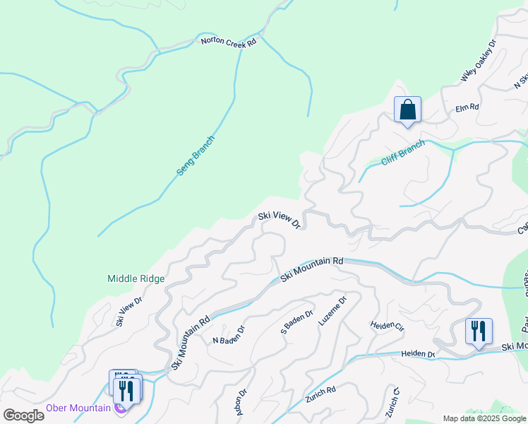 map of restaurants, bars, coffee shops, grocery stores, and more near 1050 Ski View Drive in Gatlinburg