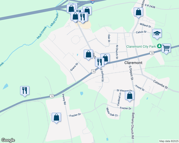 map of restaurants, bars, coffee shops, grocery stores, and more near 2847 Peachtree Street in Claremont