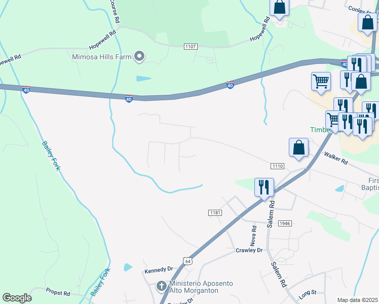 map of restaurants, bars, coffee shops, grocery stores, and more near 125 Forest Place in Morganton