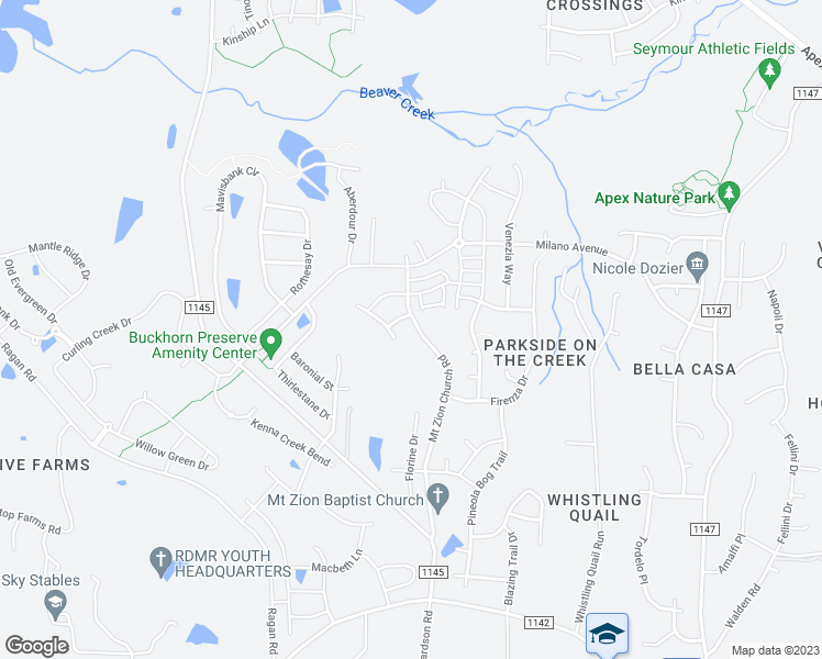 map of restaurants, bars, coffee shops, grocery stores, and more near 2332 Mount Zion Church Road in Apex