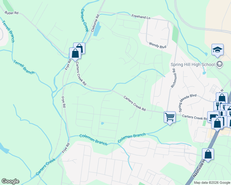 map of restaurants, bars, coffee shops, grocery stores, and more near 2879 Carters Creek Station Road in Columbia