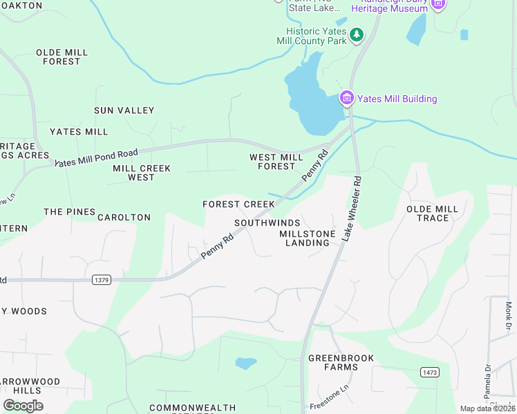 map of restaurants, bars, coffee shops, grocery stores, and more near 5104 Penny Road in Raleigh