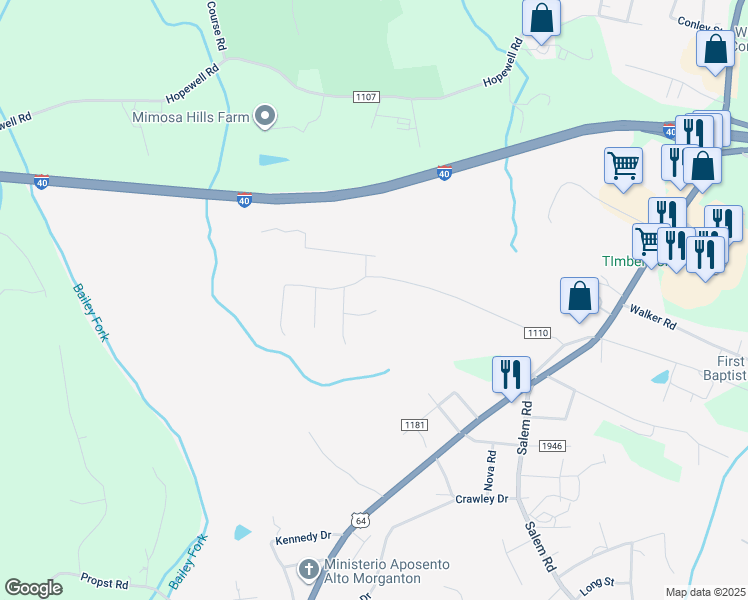 map of restaurants, bars, coffee shops, grocery stores, and more near 125 Forest Place in Morganton