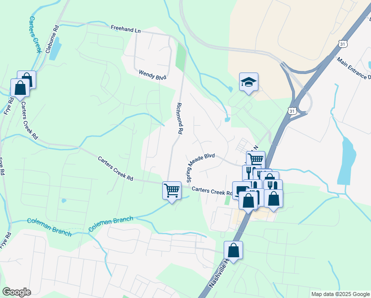 map of restaurants, bars, coffee shops, grocery stores, and more near 2912 Courtney Court in Columbia