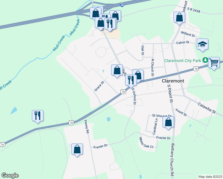 map of restaurants, bars, coffee shops, grocery stores, and more near 2847 Peachtree Street in Claremont