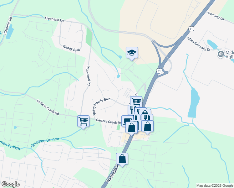 map of restaurants, bars, coffee shops, grocery stores, and more near 2711 Belle Meade Place in Columbia