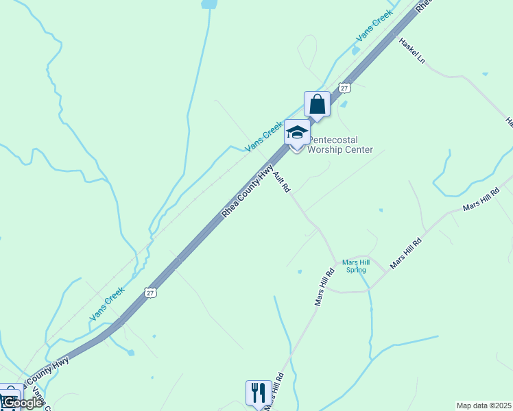 map of restaurants, bars, coffee shops, grocery stores, and more near 24670 Rhea County Highway in Spring City