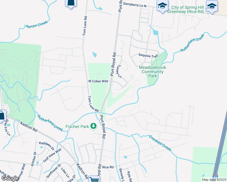 map of restaurants, bars, coffee shops, grocery stores, and more near 200 Karis Dr in Spring Hill