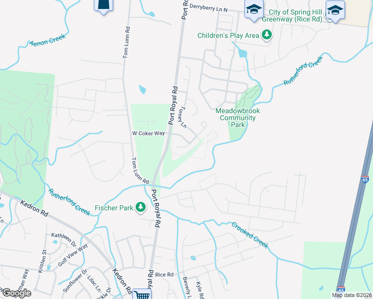 map of restaurants, bars, coffee shops, grocery stores, and more near 220 Karis Drive in Spring Hill