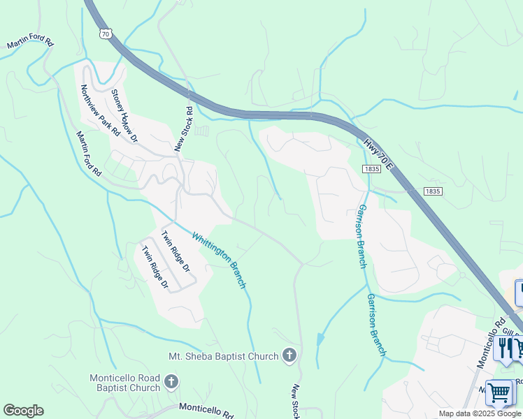 map of restaurants, bars, coffee shops, grocery stores, and more near 15 Nader Avenue in Weaverville
