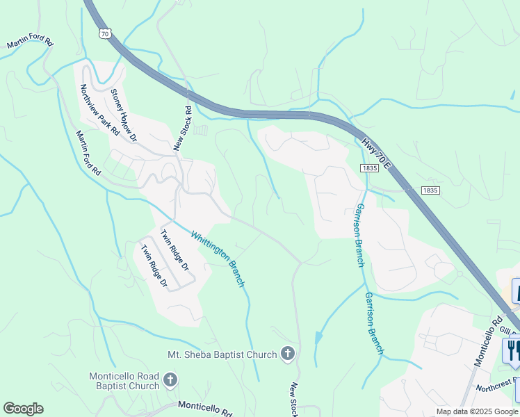 map of restaurants, bars, coffee shops, grocery stores, and more near 15 Nader Avenue in Weaverville