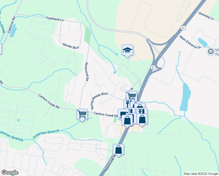 map of restaurants, bars, coffee shops, grocery stores, and more near 2808 Bluebird Court in Columbia