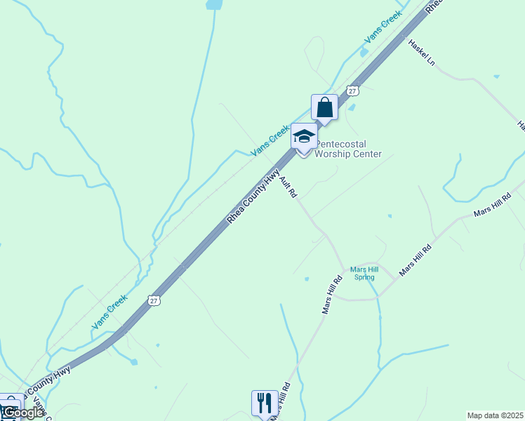 map of restaurants, bars, coffee shops, grocery stores, and more near 24670 Rhea County Highway in Spring City